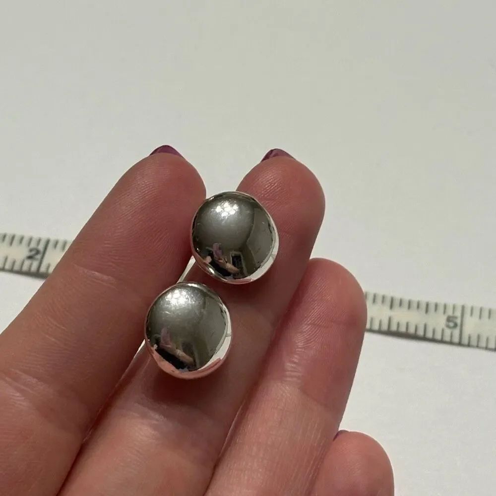LC Lauren Conrad Round Domed Silver Tone Clip On Stud Earrings Costume Jewelry